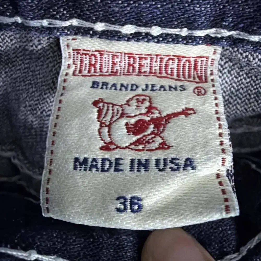 True Religion Men's 36 Blue Denim Ricky Big T Straight Leg Flap Pocket Jeans